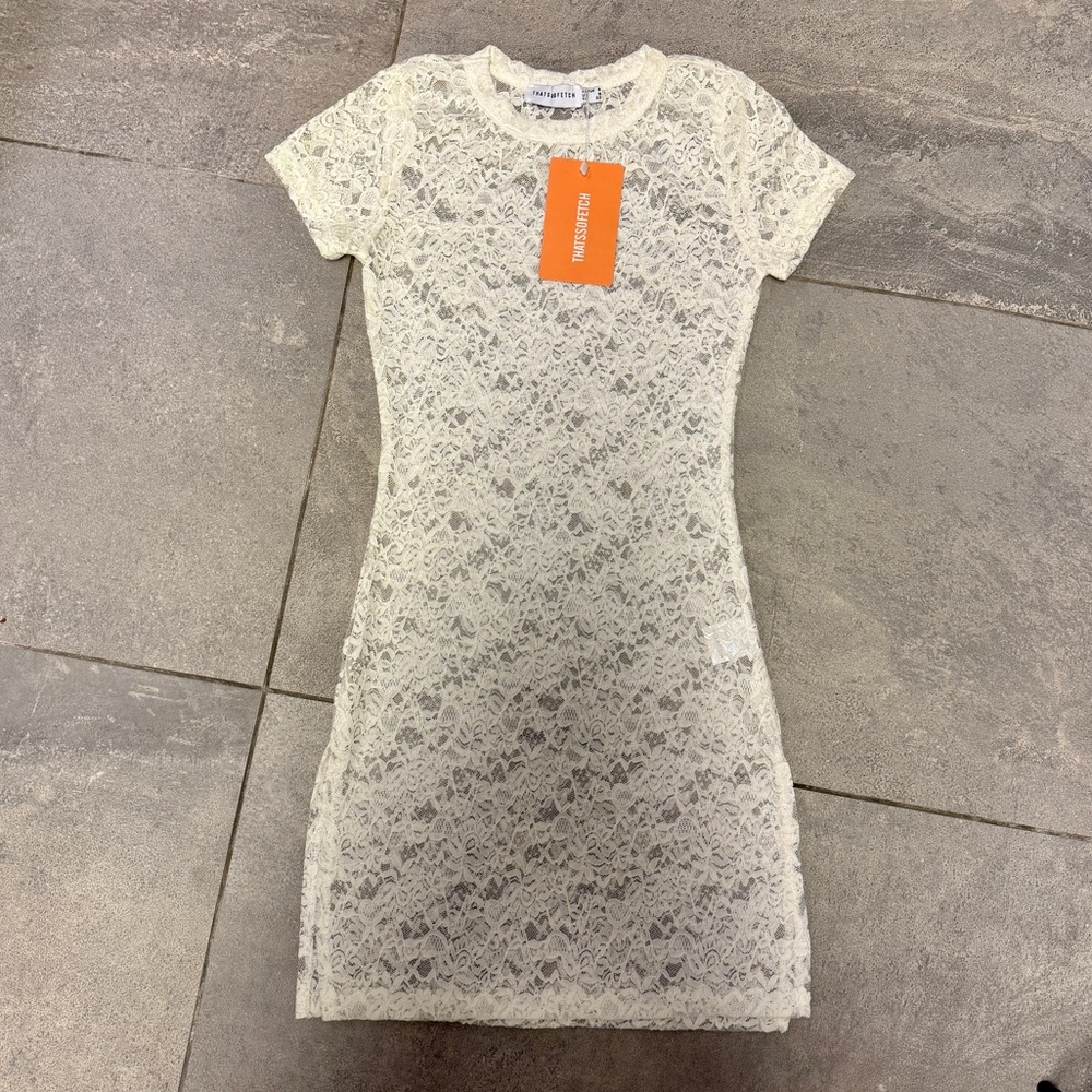 That’s So Fetch Claudia White Lace Mini Dress Slits Festival Round Neck XXS 0 - Picture 3 of 10